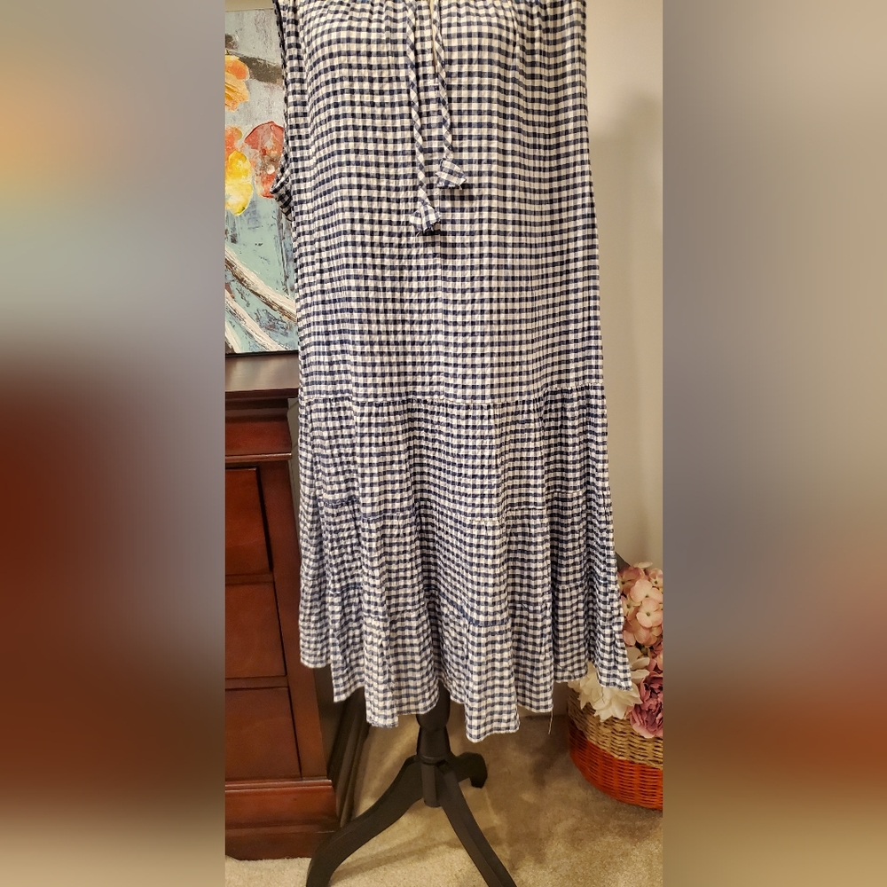 Maxstudio Women Sleeveless Blue And White Square print Dress Size 3X - Picture 6 of 7